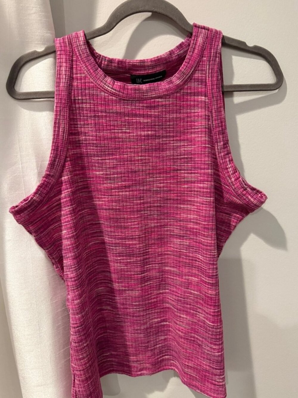 Pink Marled Cold-Shoulder Ribbed Tank
